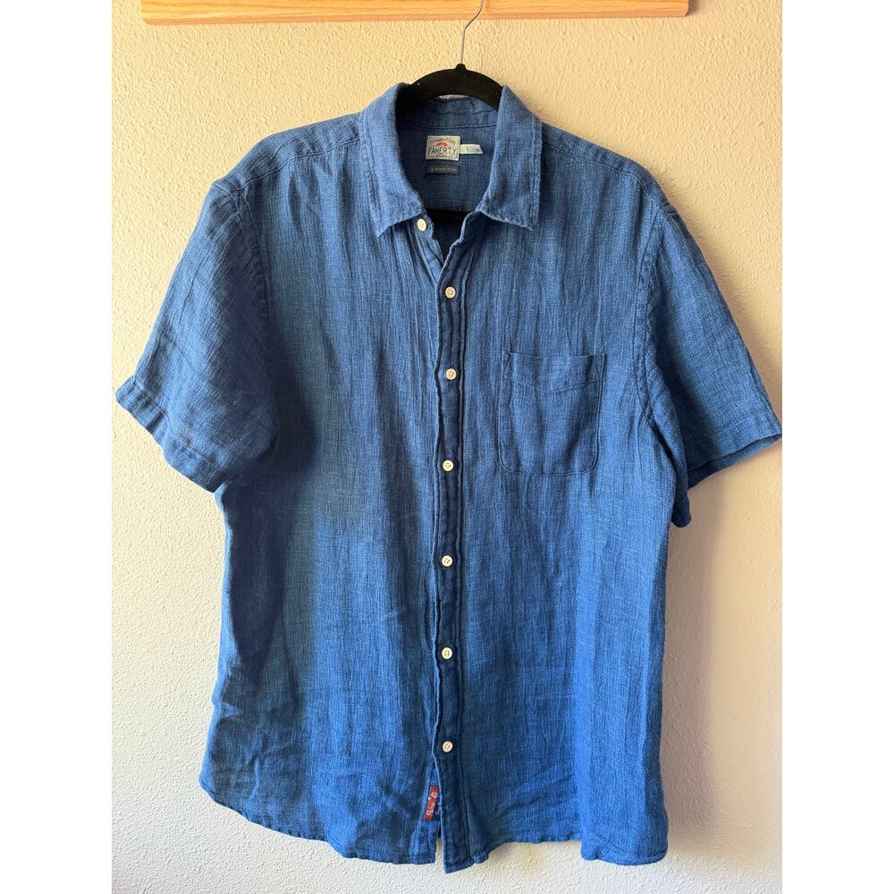 Faherty Mens Palma Linen Short Sleeve Shirt Indigo Blue Button Up Size Large - Picture 2 of 10